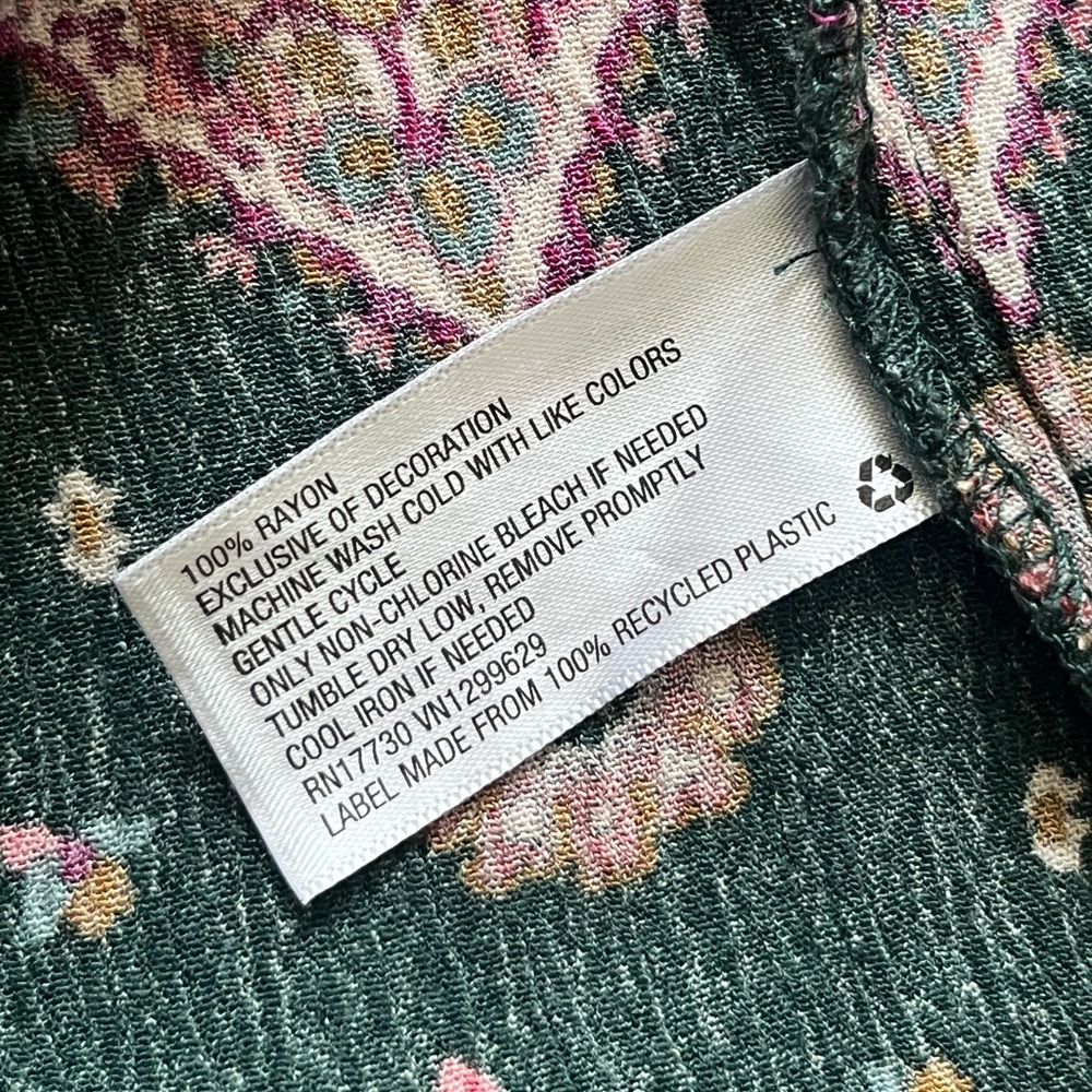 Knox Rose XL Boho Peasant Prairie Green Floral MIDI Dress Rayon - Picture 4 of 11